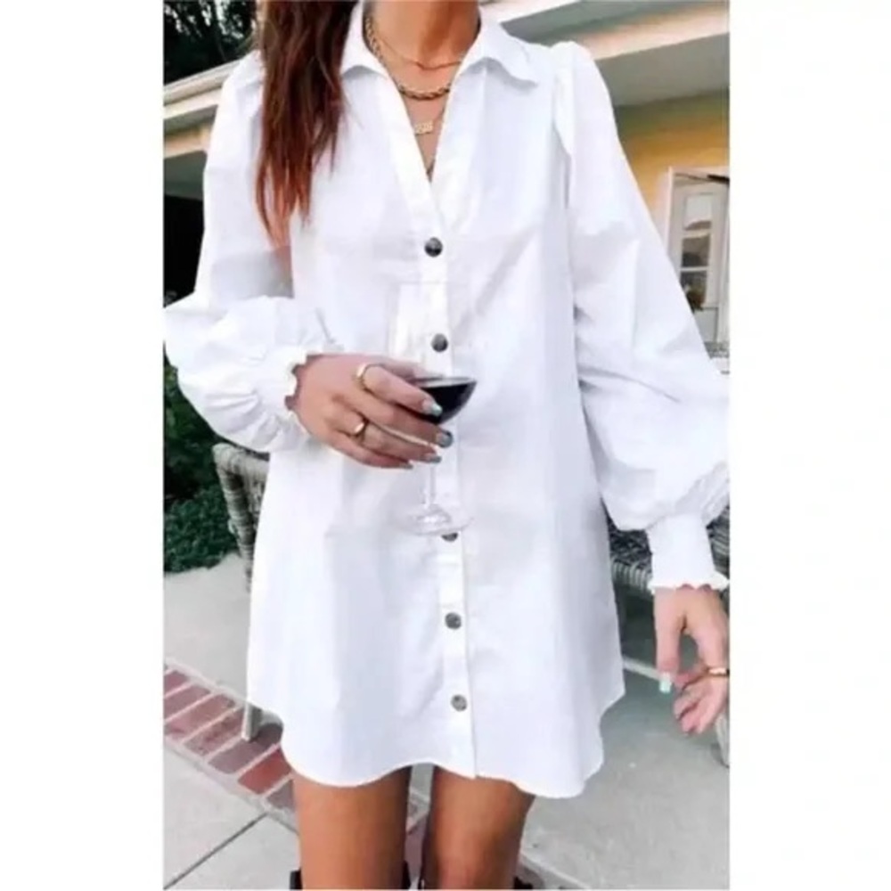 Show Me Your MuMu White Button-Up Dress